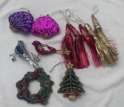 Vintage Christmas Ornaments: Sequins Velvet Foil Tassels Birds Seashells • $11.97