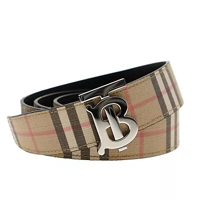 Burberry Reversible Plaque Belt Vintage Check E-Canvas Size 36 New • $297