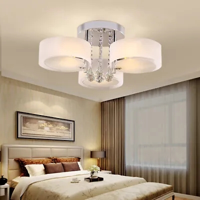 Round 3 Way LED Crystal Ceiling Lights Chandelier Lampshade For Kitchen Bedroom • £38.99