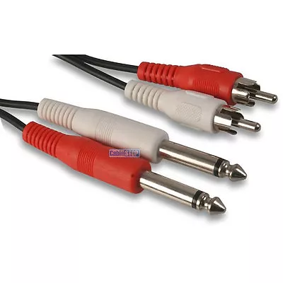 £3.95 • Buy 1.8M Twin 2 X 6.35mm MONO 1/4  Jack To 2 RCA PHONO Male Plugs Cable Audio Lead