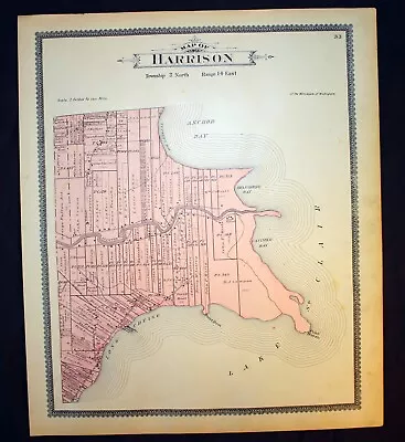Harrison Township Antique Plat Map 1895 Macomb County Michigan Anchor Bay • $42.50