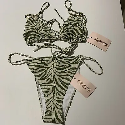 New Missguided Ladies Khaki Green Zebra Bikini Swimwear Set Size 8/10 • £15