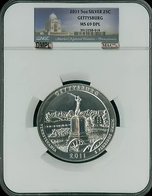 2011 Gettysburg Park 5 Oz Silver Quarter Ngc Ms69 Dpl Mac Spotless * • $295