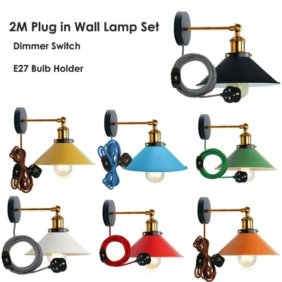 £24.89 • Buy Vintage Industrial Wall Light Colour Lampshade Plug In Wall Lamp Dimmer Switch