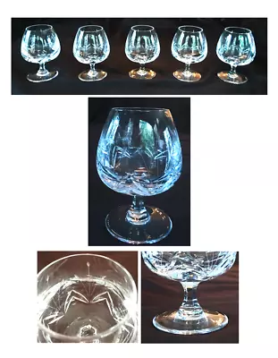 VINTAGE Lead Crystal Brandy Snifters 16 Oz. Clear Cut Etched 5-Piece Set • $38.88