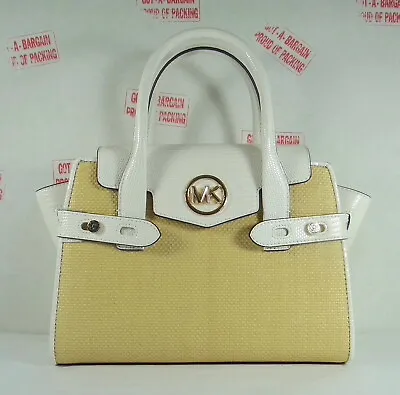 MICHAEL KORS CARMEN STRAW LEATHER Medium  SATCHEL SHOULDER BAG IN WHITE • $149.98