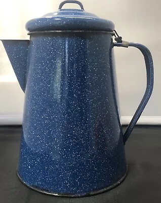 VINTAGE BLUE SPECKLED COFFEE/KETTLE POT 10” Shabby Chic Enamelware Chippy • $13