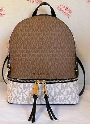 Michael Kors Rhea Zip Medium MK LOGO  Husk Multi Backpack Travel Bag • $189.98