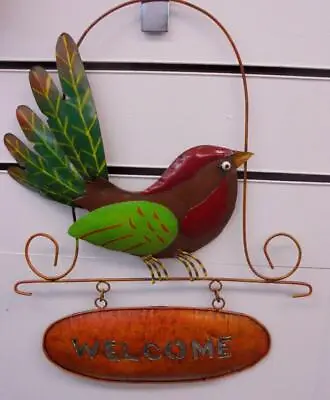 Handmade Fair Trade Metal Wall Art  Garden  Bird With Welcome Sign  Free Postage • £14.99