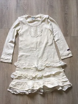 Naartjie Kids Girls Ruffle Layered Long Sleeve Dress Tunic Cream Sz 7 • $14.98