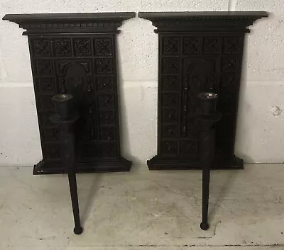 Set Of Vintage Wall Mount Candlestick Holders Sconces Plastic Faux Wood Mid Cent • $31.45