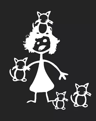 CRAZY CAT PERSON Cat Lady Stick Figure Family Car Vinyl Decal Sticker Funny Cats • $3.99