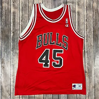 $69.95 • Buy VINTAGE Chicago Bulls Michael Jordan 45 Champion Jersey Mens 48 Red NBA 90s Y2K