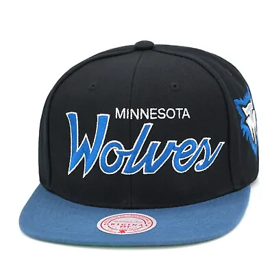 Mitchell & Ness Minnesota Timberwolves Snapback Hat Cap 2-tone Black/Blue/Script • $39