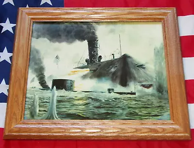 Framed Civil War Painting Mort Kunstler Ironclad USS Monitor Vs Merrimack • $56.99