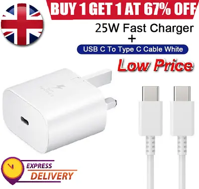 Genuine 25W Super Fast Type C Charger Plug/Cable For Samsung Galaxy S20 S21 S22 • £6.99