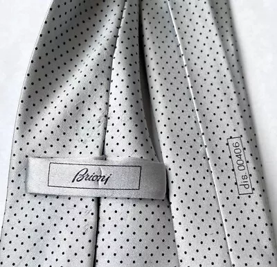 BRIONI Tie Men’s Silver Black Polka Dot 100% Silk Designer Italy Necktie • $60