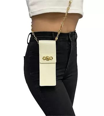 GIANNI VERSACE Vintage Logo Chain Mini Shoulder Bag Pouch Leather Gold RankAB • $445.09