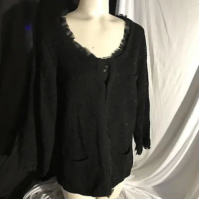 My Favorite Things Colleen Lopez Sweater Sz Lg W/Sequins Hooks And Pockets BLK • $25