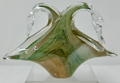 Murano Double Swan Lavorazione Green Gold Art Glass Napkin / Letter Holder • $44.99