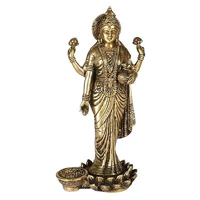  Goddess Maa Laxmi Idol Brass Statue Standing In Lotus Lakshmi For Temple 10 H • $130.03