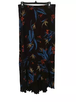 Citiknits Women's Brown Long Floral Ruffled Hi-Lo Maxi Skirt Sz Lg • $20