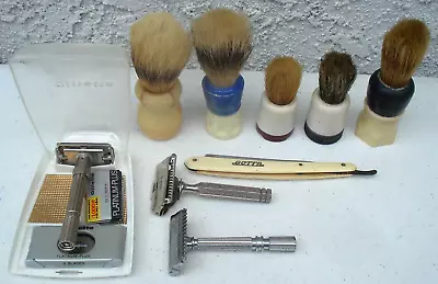 9 Vintage Shaving Items Mini Collection 4 Razors And 5 Shaving Brushes...1 LOT • $14.95