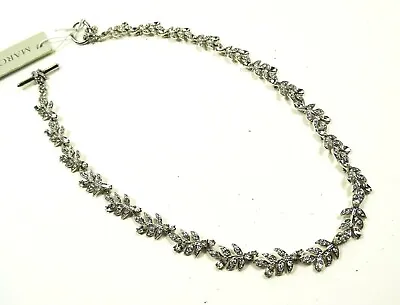 MARCHESA Gorgeous Rhodium Plated Cubic Zirconia Leaves Statement Necklace • $45