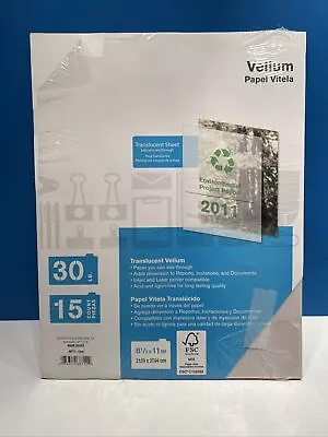 WAL-MART VELLUM 15 Translucent Sheets 30 Lb. Inkjet & Laser Printers (officeD) • $7.99