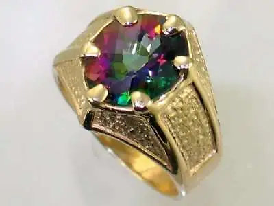 Mystic Fire Topaz Solid 10KY Or 14KY Gold Gothic Men's Ring R234-Handmade • $1270.44