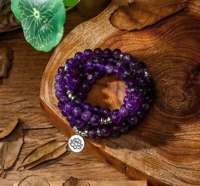 $13.58 • Buy Amethyst 108 Mala Beads Prayer Necklace Multi Strands Healing Balance Bracelet