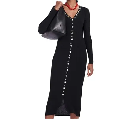 $139 • Buy NWOT STAUD | Nereus Fitted Midi Sweater Dress Black Size L $295