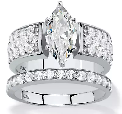 Marquise Cz Engagement 2 Piece Ring Set Sterling Silver  6 7 8 9 10  • $199.99