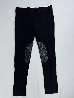 Vince Camuto Black Stretch Leggings Pants Faux Leather Patch Riding Pants Sz L • $13