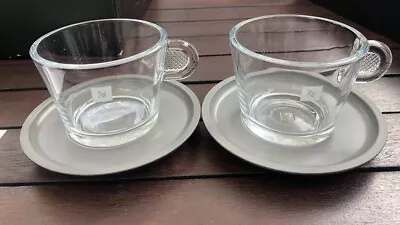 2 X Coffee Cup Saucer Nespresso Cappuccino View Clear Glass Black Cahen Designed • £14.99