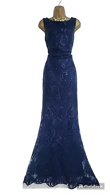 QUIZ Size 12 Navy Full Sequin Maxi Fishtail Mermaid Dress Embroidered Ball VGC • £44.99