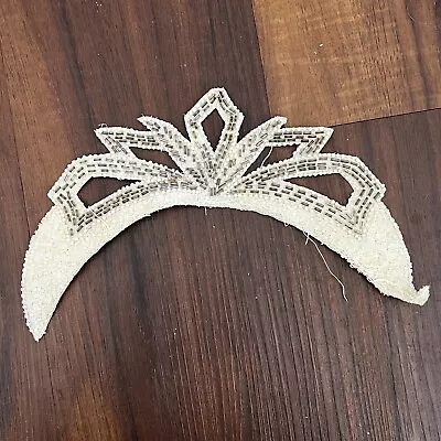 Vintage 1930s 1940s Cream Silver Seed Bead Wedding Headpiece Bridal Headband • $30