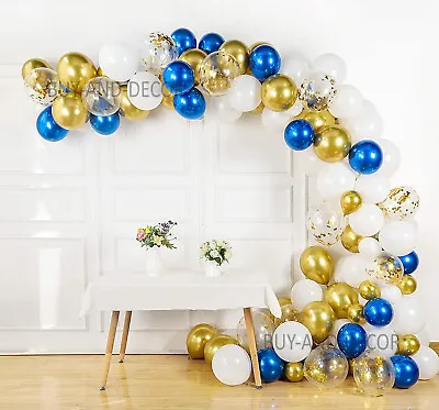 £10.99 • Buy Arch Kit Confetti Gold Garland Latex White And Chrome Royal Blue Ballon For Deco