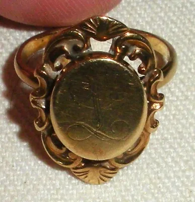 ANTIQUE 1880-1890 VICTORIAN 10K GOLD INITIAL  L  CREST SIGNET RING SIZE 4 Tuvi • $450