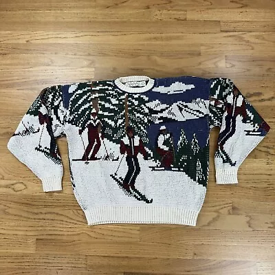 Vintage Crossings Apres Snow Ski All Over Print Tight Knit Sweater Sz XL Cotton • $48