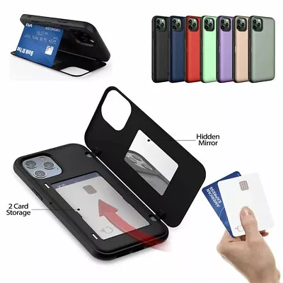 Hidden Card Slot Mirror Heavy Duty Case With Stand For IPhone 11 12 Pro Pro Max • $8.29