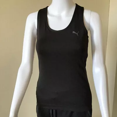 Puma Black Racer-back Sports Top With Shelf Bra/Size: S/10 • £9.25