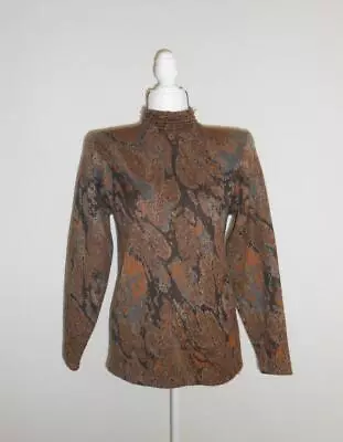 St John Marie Gray Sweater 4 Brown Turtleneck Long Sleeves Vintage 1980s • $49.99