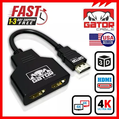 $8.99 • Buy 4K HDMI Cable Splitter Adapter 2.0 Converter 1 In 2 Out HDMI Male To 2 HDMI UHD