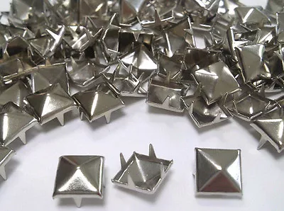 CraftbuddyUS 100pcs 10mm Silver Square Pyramid Prong Studs DIY Craft Shoe Bag • $7.50