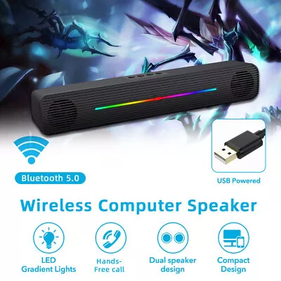LED Bluetooth Sound Bar Stereo Speakers TV Computer USB For PC Desktop Tablets • £14.99