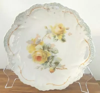 Vintage Serving Plate 9  Leuchtenburg Germany Porcelain ScallopedYellow Roses  • $25.50