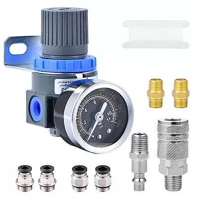 1/4 Inch NPT Air Pressure Regulator With Gauge Mini Air Control Valve For Air... • $31.35