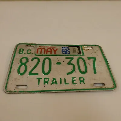 BC British Columbia Trailer License Plate Vintage EXPO 1986 Green White • $14.48