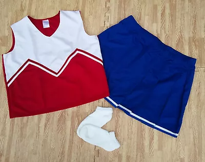 Adult Plus Size RED BLUE Cheerleader Uniform Top Skirt Socks 42-44/36-39 Cosplay • $32.99